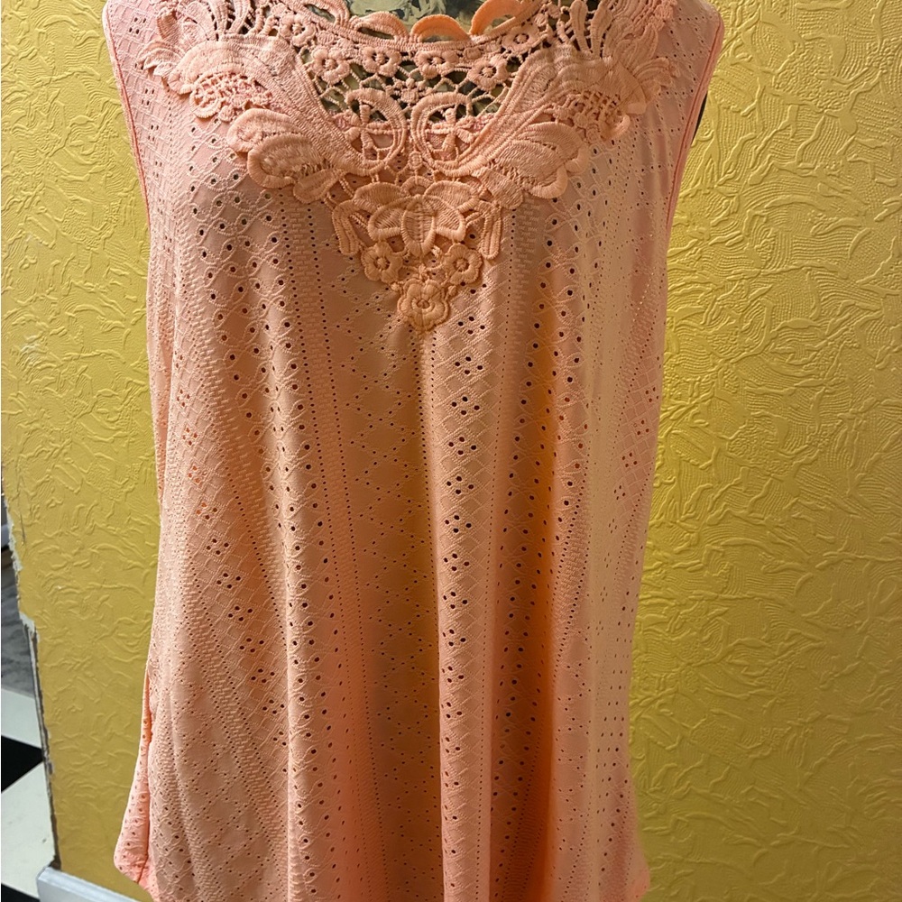 Peach Lace Sleeveless Top